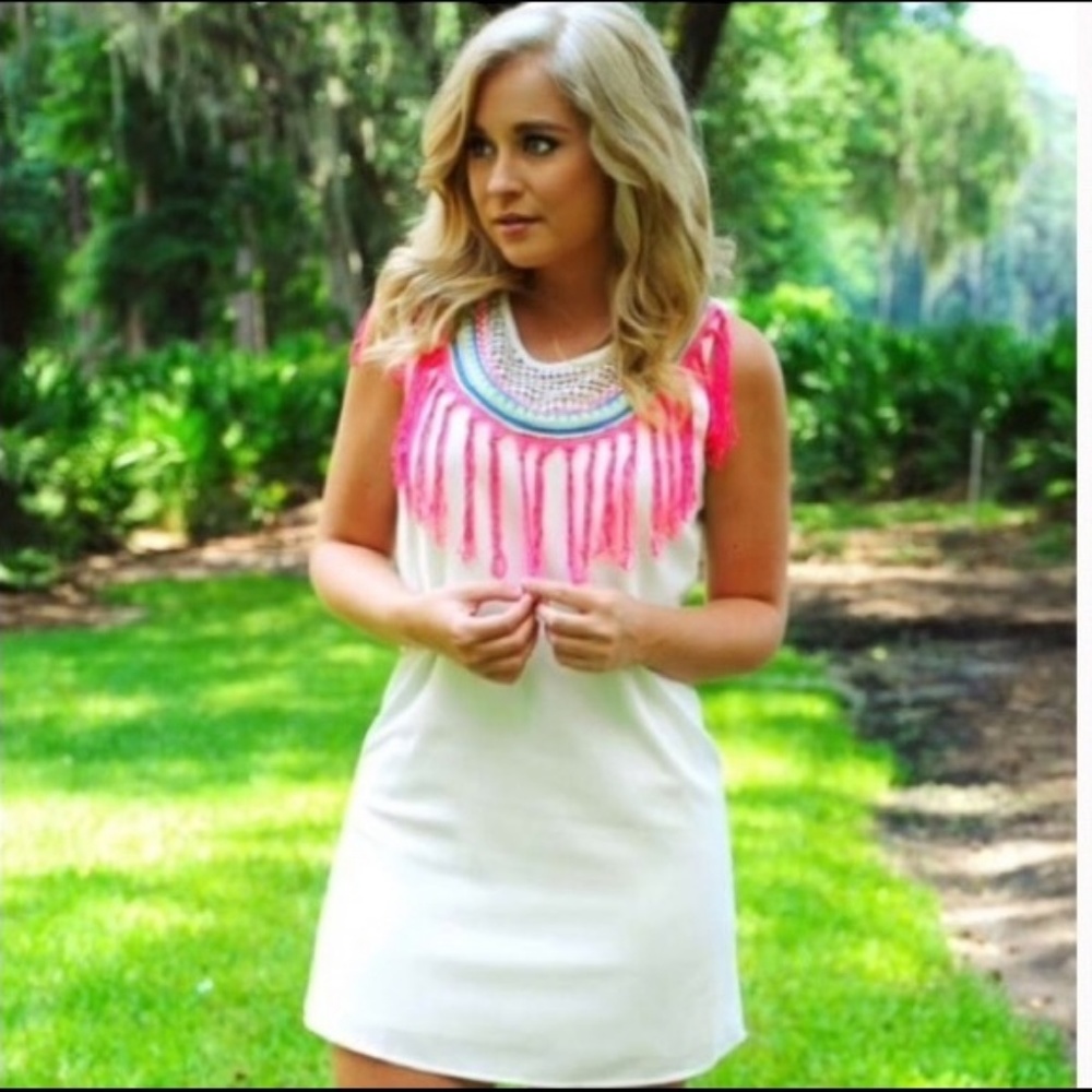 NWT Lulumari Fringe Shift Dress - Picture 1 of 8